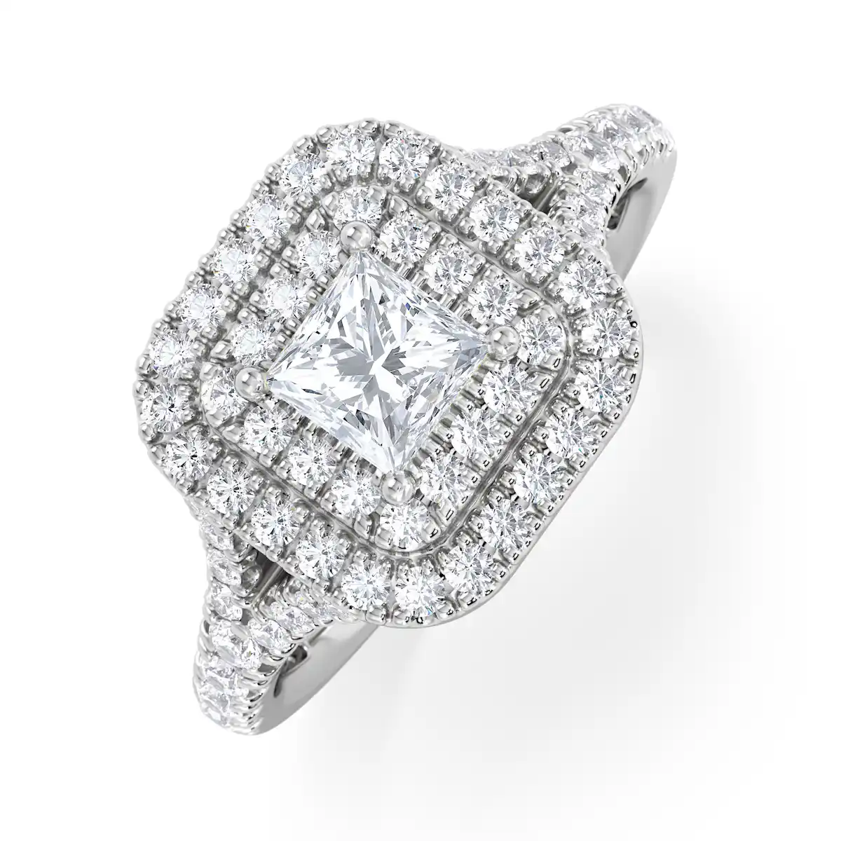 Cleopatra Diamond Halo Engagement Ring 18K White Gold 1.20ct G/SI2