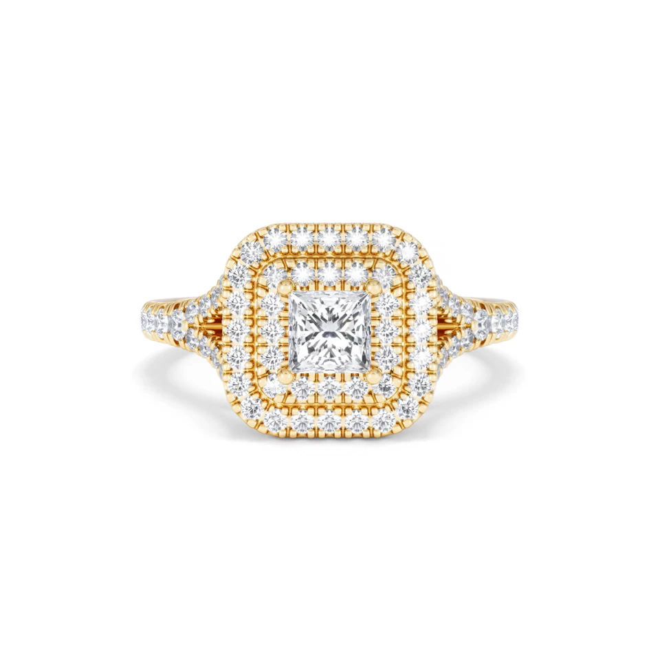 Cleopatra Lab Diamond Halo Engagement Ring in 18K Gold 1.20ct F/VS1