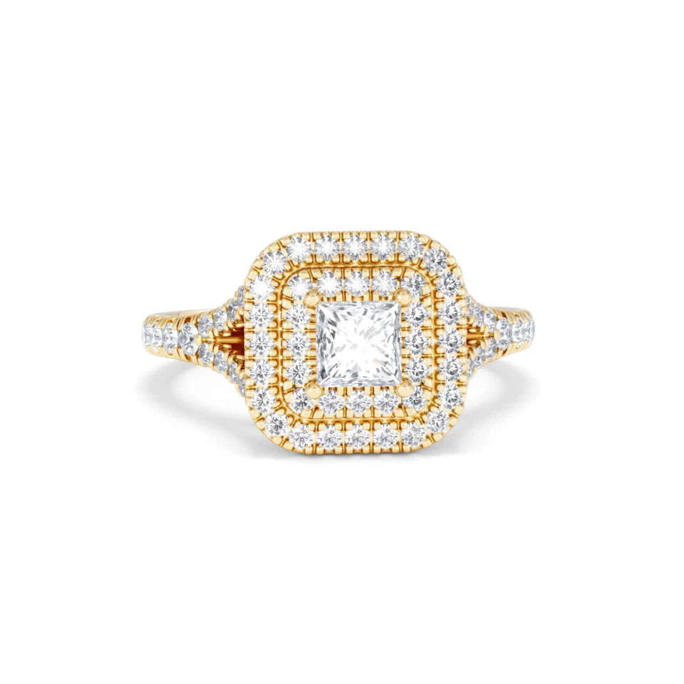 Cleopatra Lab Diamond Halo Engagement Ring in 18K Gold 1.20ct F/VS1