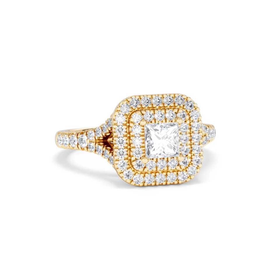 Cleopatra Lab Diamond Halo Engagement Ring in 18K Gold 1.20ct F/VS1