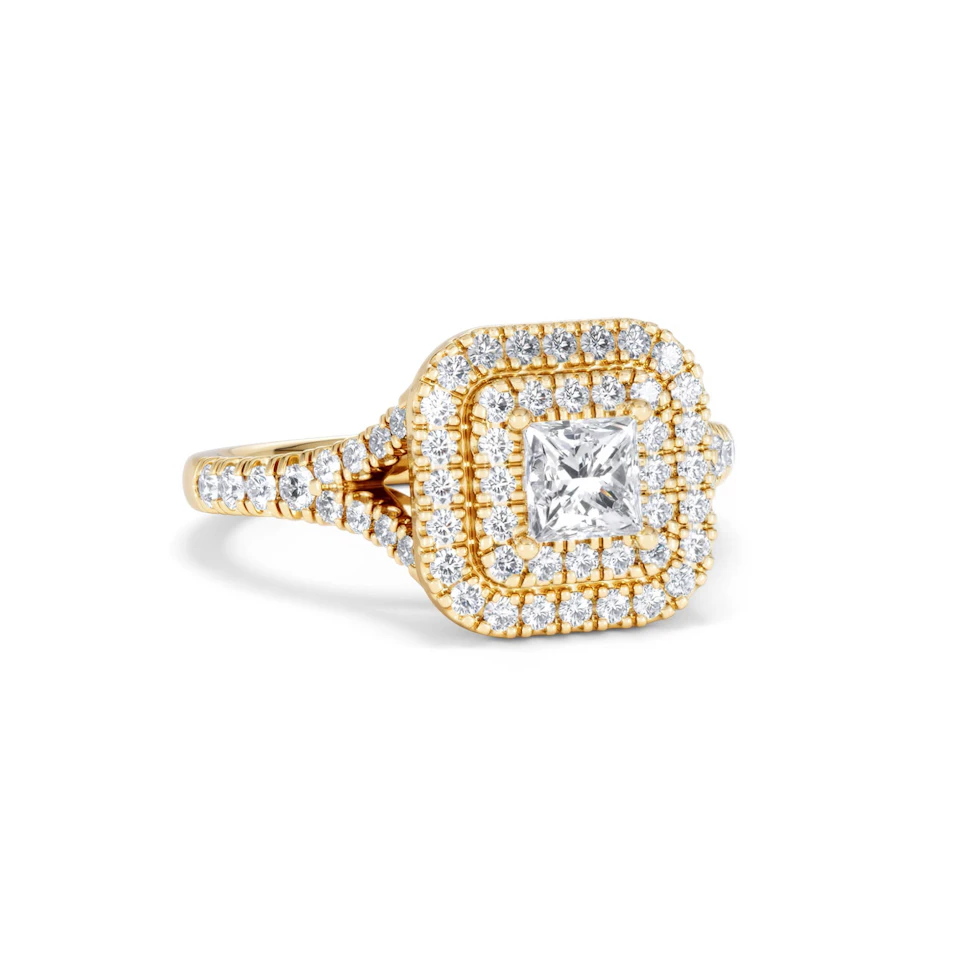 Cleopatra Lab Diamond Halo Engagement Ring in 18K Gold 1.20ct F/VS1