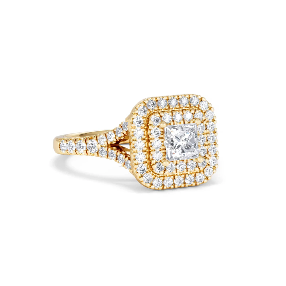 Cleopatra Lab Diamond Halo Engagement Ring in 18K Gold 1.20ct F/VS1