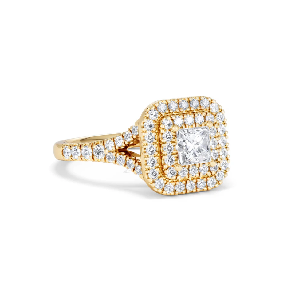 Cleopatra Lab Diamond Halo Engagement Ring in 18K Gold 1.20ct F/VS1