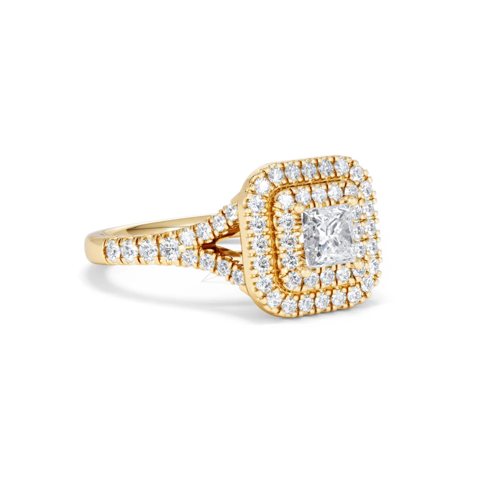 Cleopatra Lab Diamond Halo Engagement Ring in 18K Gold 1.20ct F/VS1