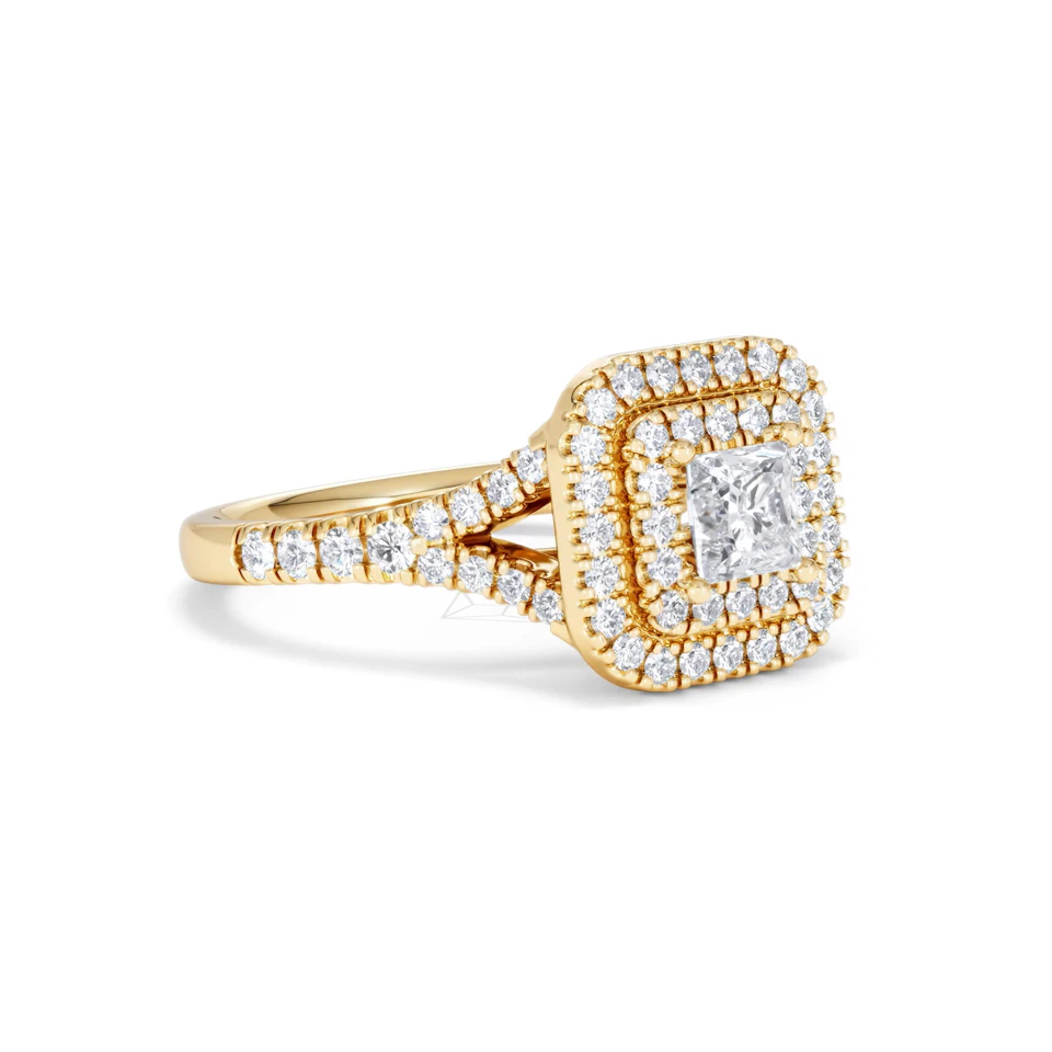 Cleopatra Lab Diamond Halo Engagement Ring in 18K Gold 1.20ct F/VS1