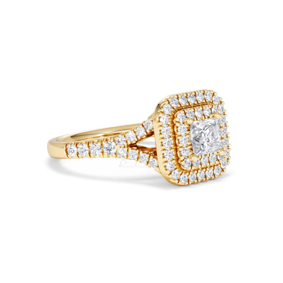 Cleopatra Lab Diamond Halo Engagement Ring in 18K Gold 1.20ct F/VS1