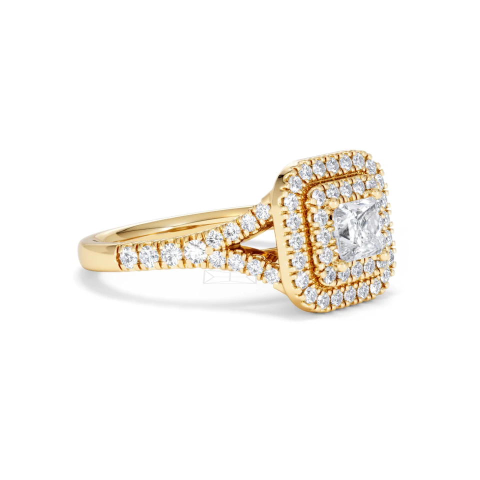 Cleopatra Lab Diamond Halo Engagement Ring in 18K Gold 1.20ct F/VS1