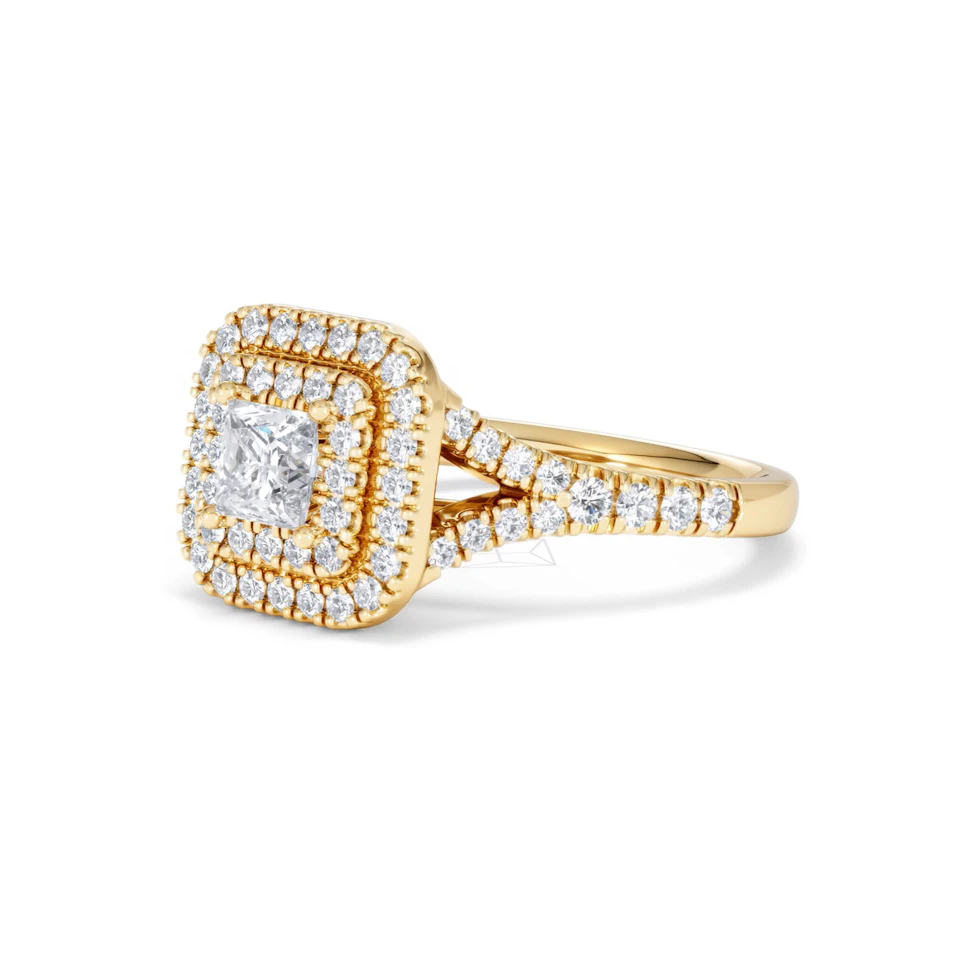 Cleopatra Lab Diamond Halo Engagement Ring in 18K Gold 1.20ct F/VS1