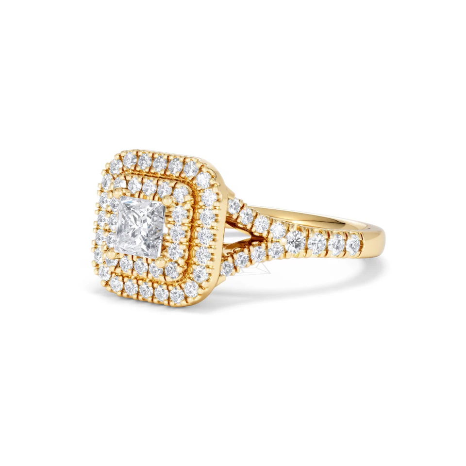 Cleopatra Lab Diamond Halo Engagement Ring in 18K Gold 1.20ct F/VS1