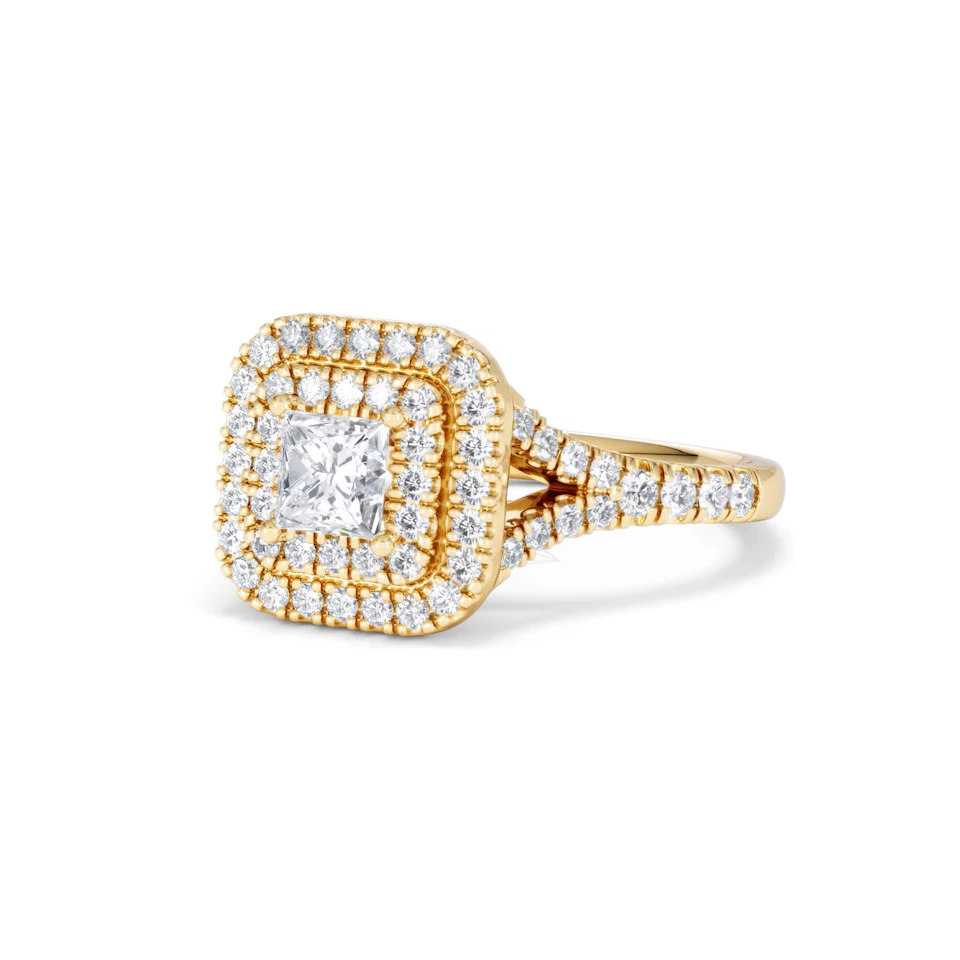 Cleopatra Lab Diamond Halo Engagement Ring in 18K Gold 1.20ct F/VS1