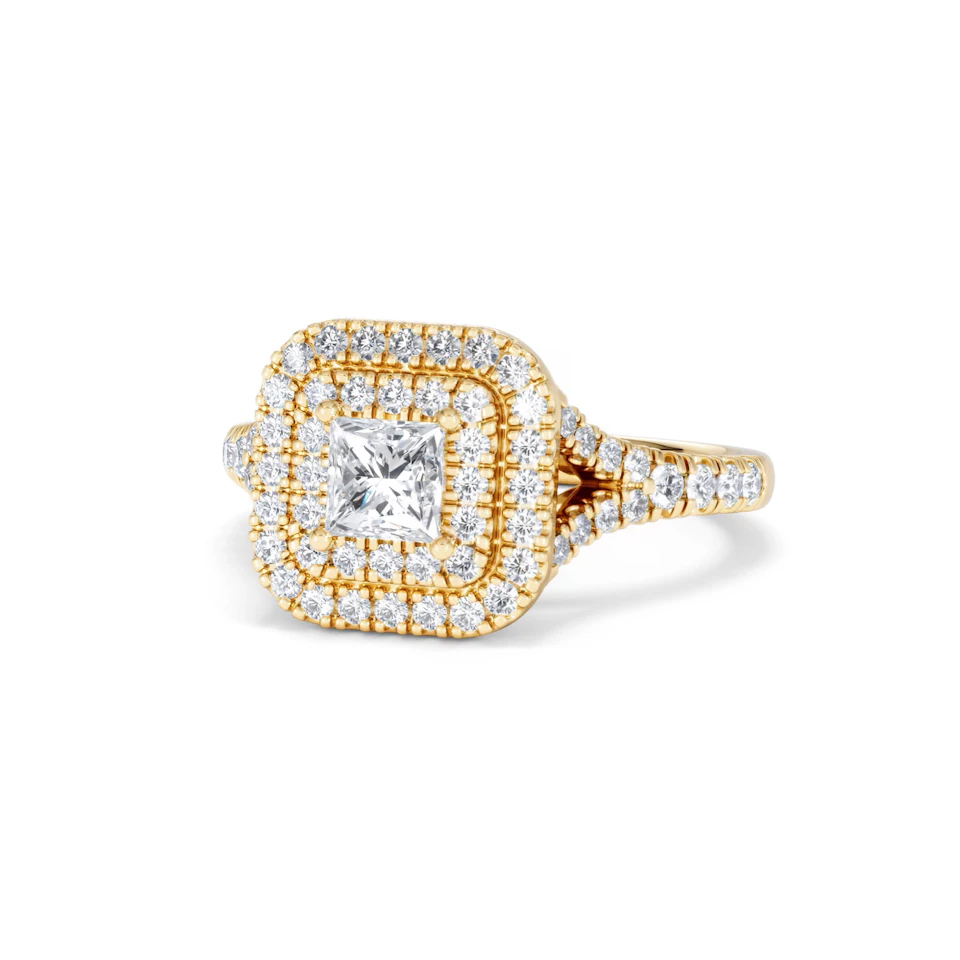 Cleopatra Lab Diamond Halo Engagement Ring in 18K Gold 1.20ct F/VS1