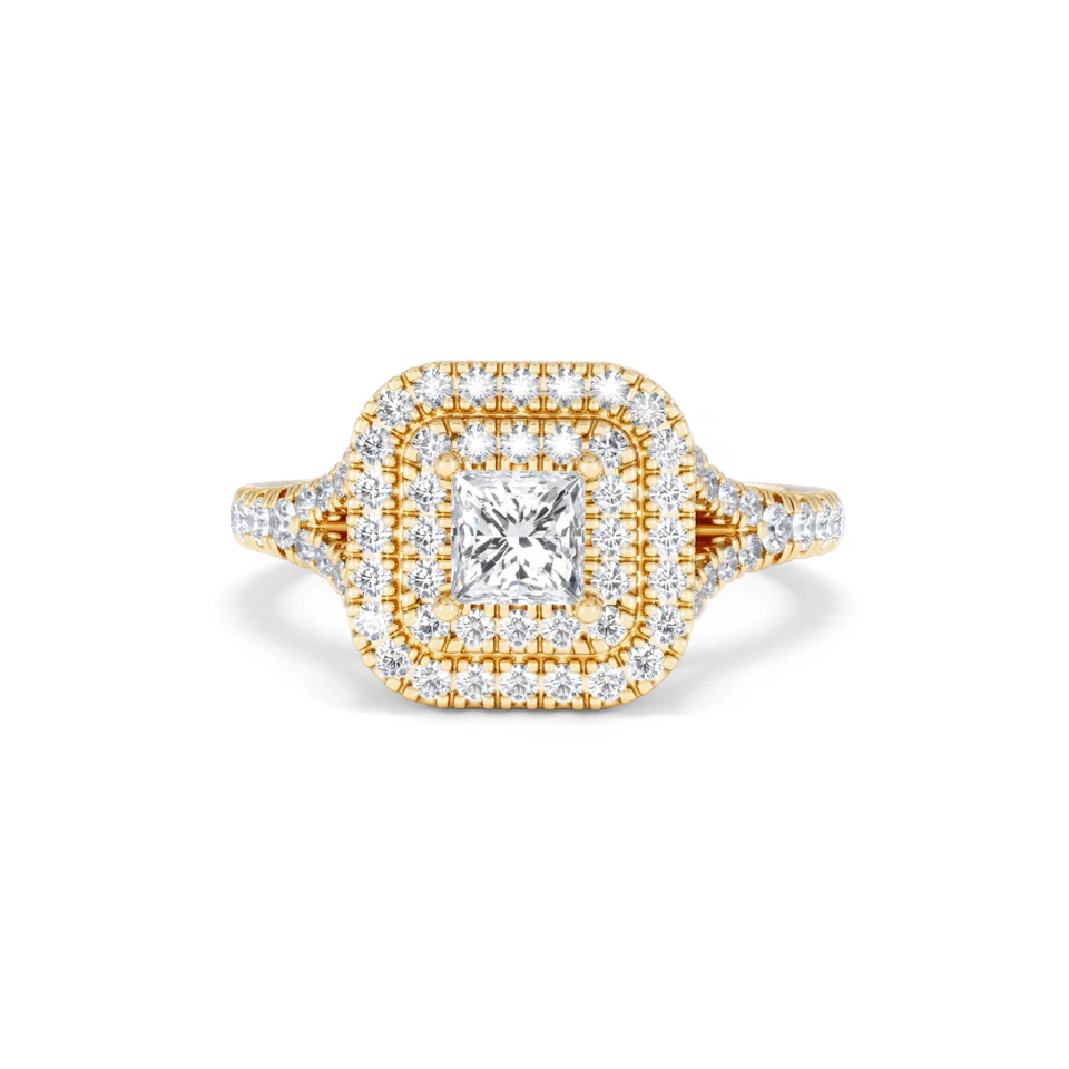 Cleopatra Lab Diamond Halo Engagement Ring in 18K Gold 1.20ct F/VS1