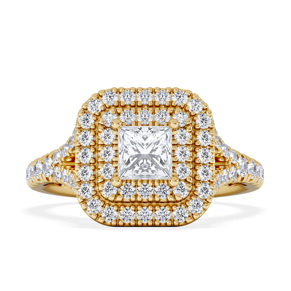 Cleopatra Lab Diamond Halo Engagement Ring in 18K Gold 1.20ct F/VS1