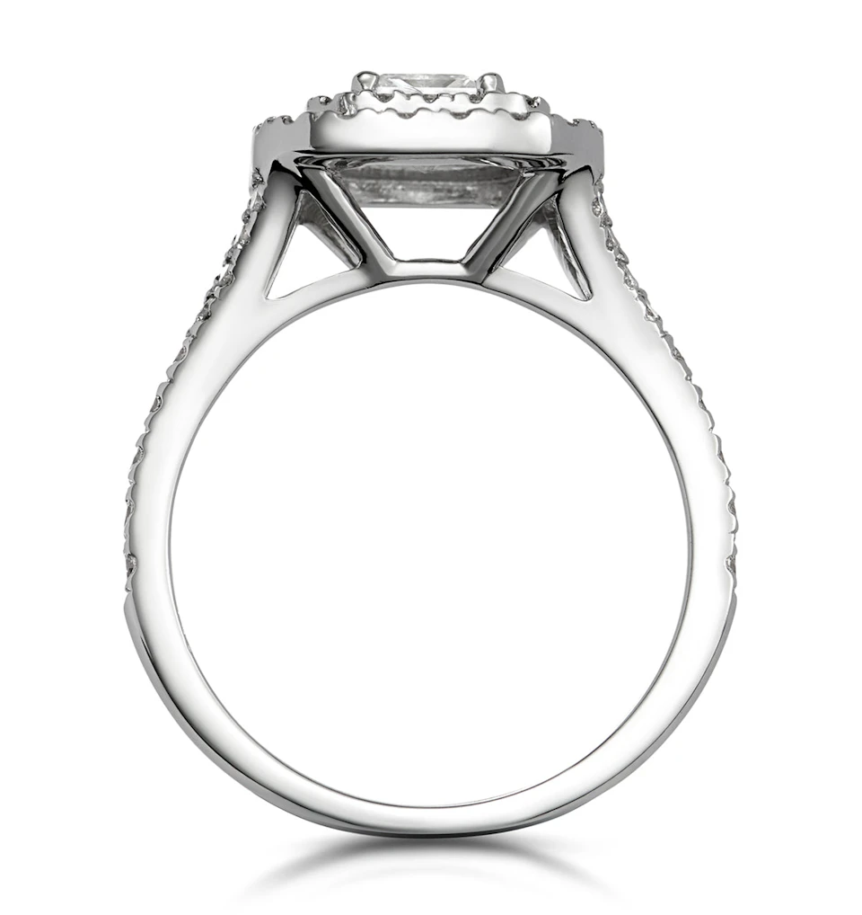 Cleopatra Diamond Halo Engagement Ring 18K White Gold 1.20ct G/SI1