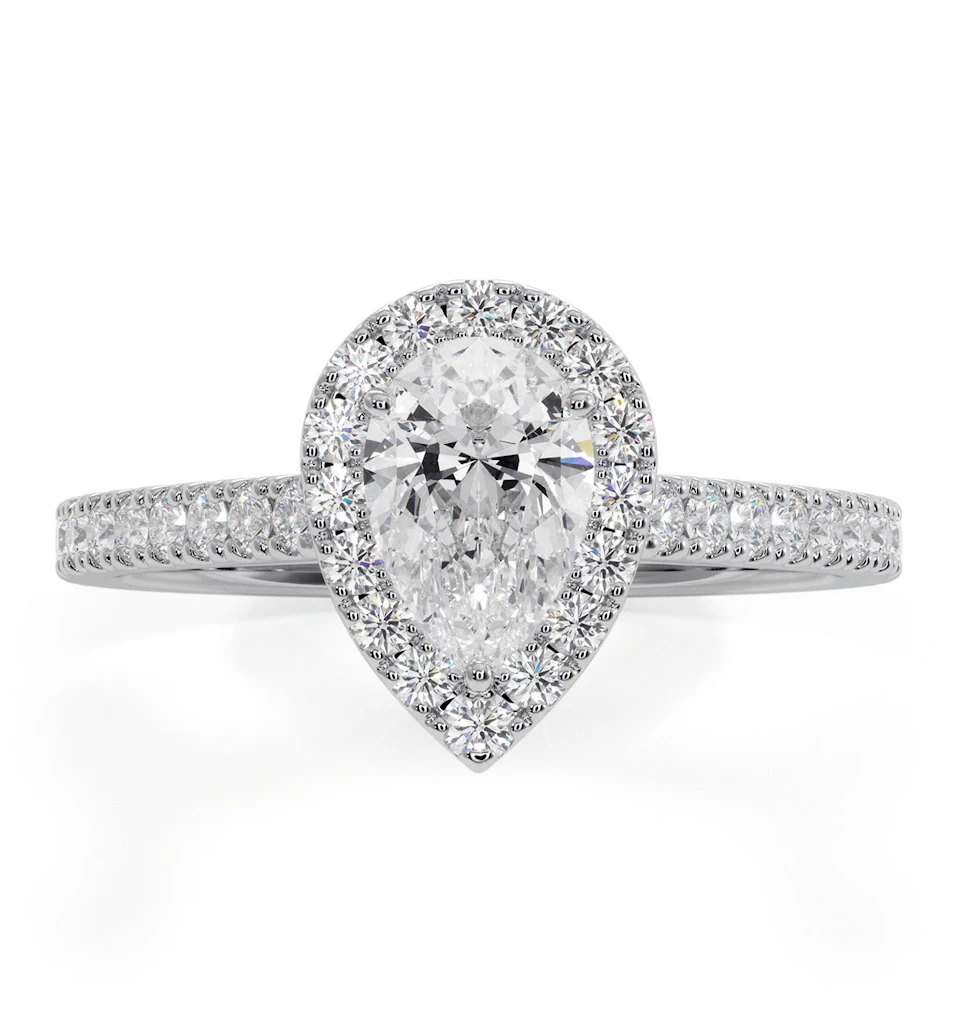 Diana Diamond Pear Halo Engagement Ring Platinum 1ct G/VS1