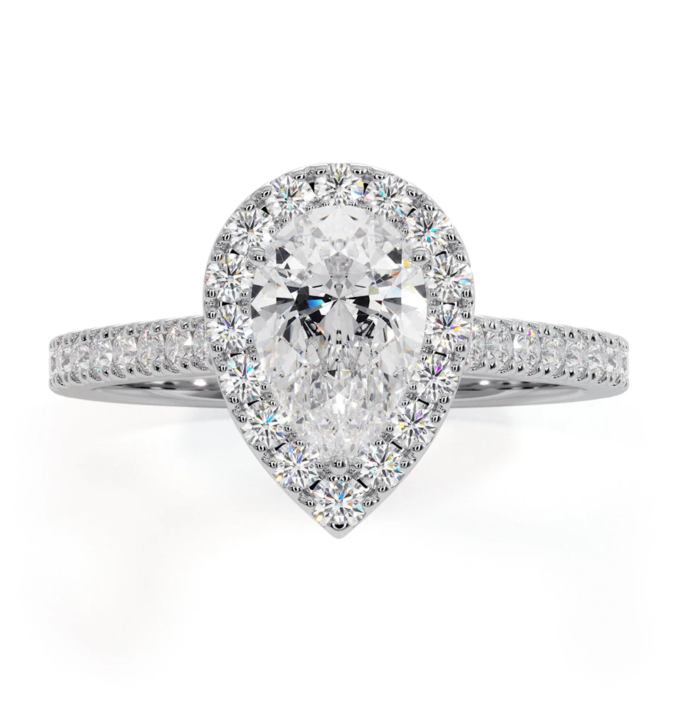 Diana GIA Diamond Pear Halo Engagement Ring Platinum 1.35ct G/SI1
