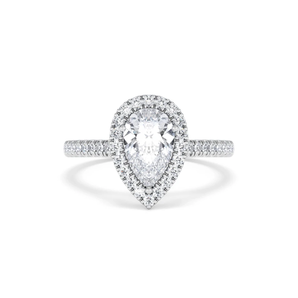 Diana Lab Diamond Pear Halo Engagement Ring 18KW Gold 1.60ct F/VS1