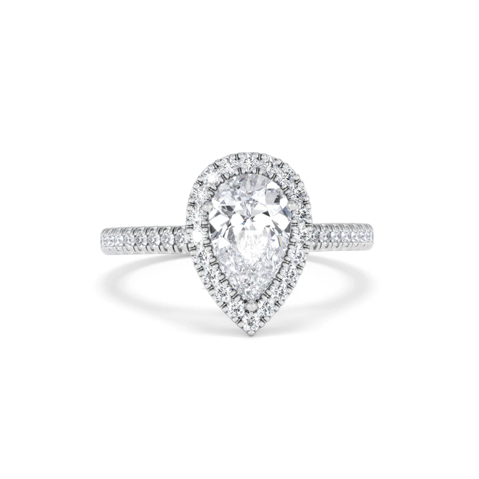 Diana Lab Diamond Pear Halo Engagement Ring 18KW Gold 1.60ct F/VS1