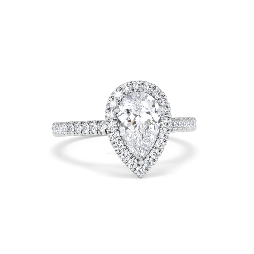 Diana Lab Diamond Pear Halo Engagement Ring 18KW Gold 1.60ct F/VS1