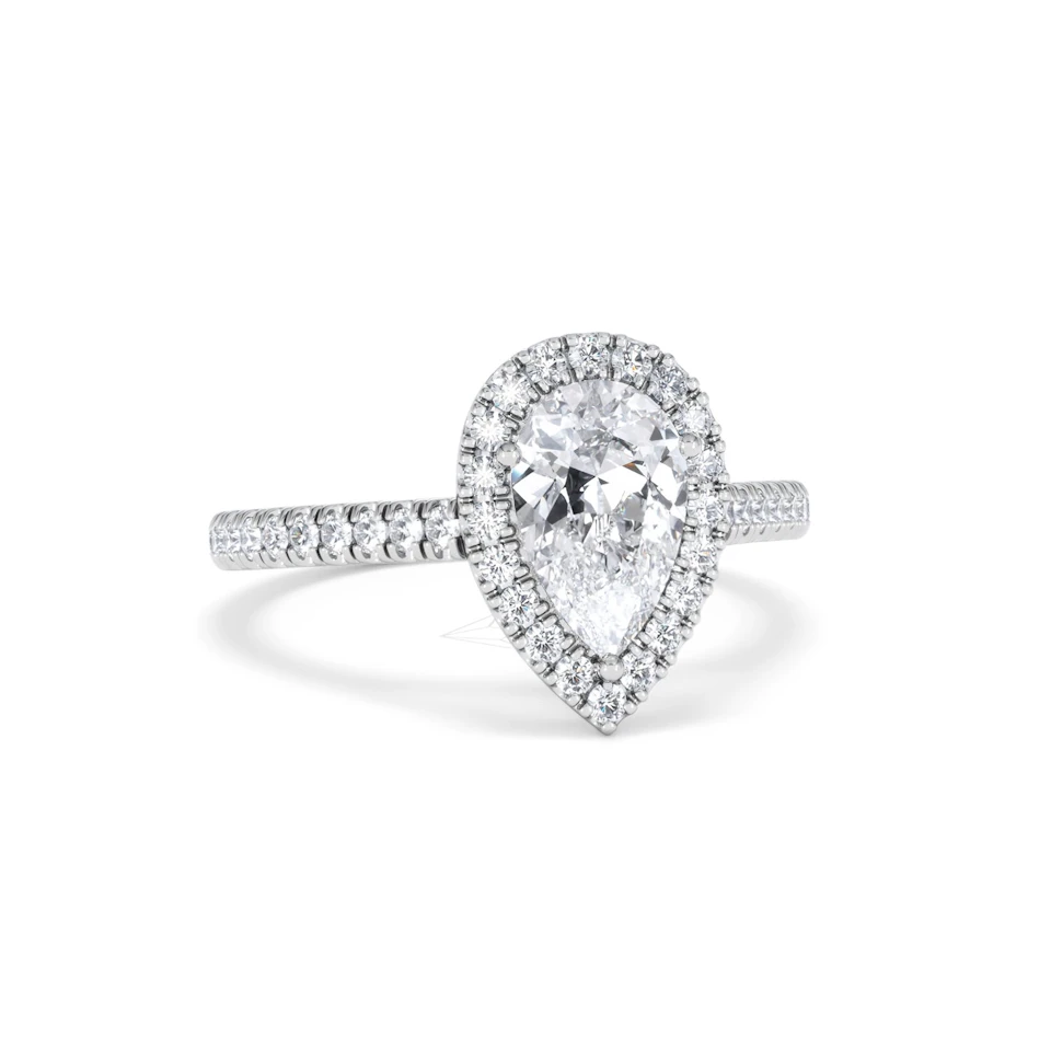 Diana Lab Diamond Pear Halo Engagement Ring 18KW Gold 1.60ct F/VS1