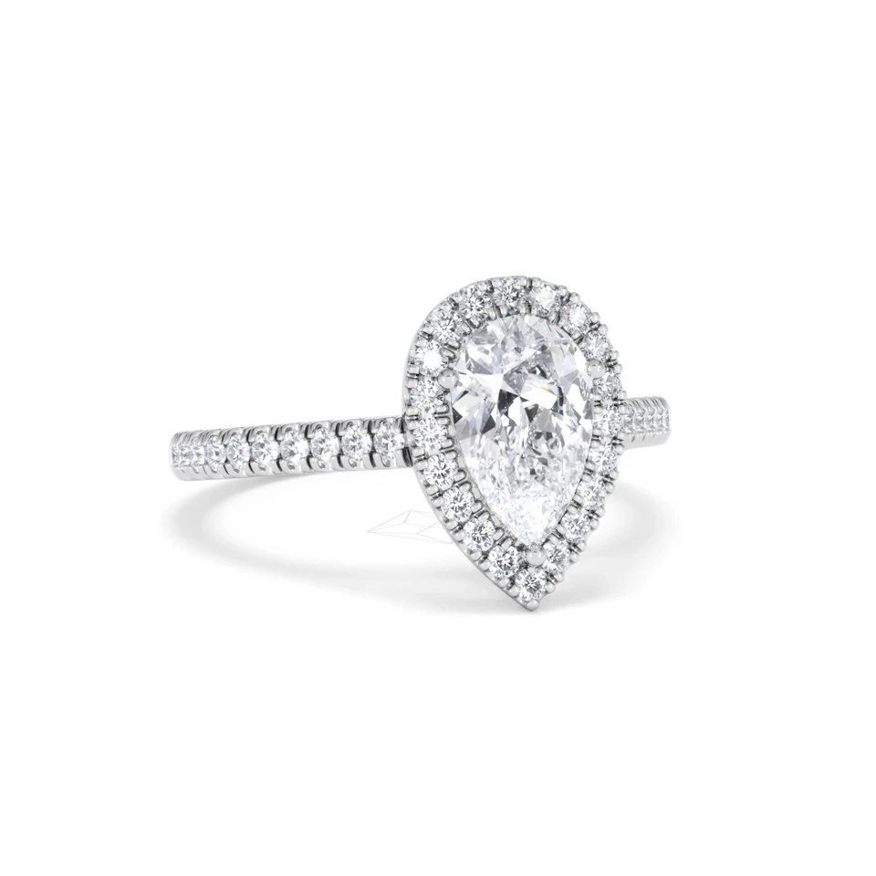 Diana Lab Diamond Pear Halo Engagement Ring 18KW Gold 1.60ct F/VS1