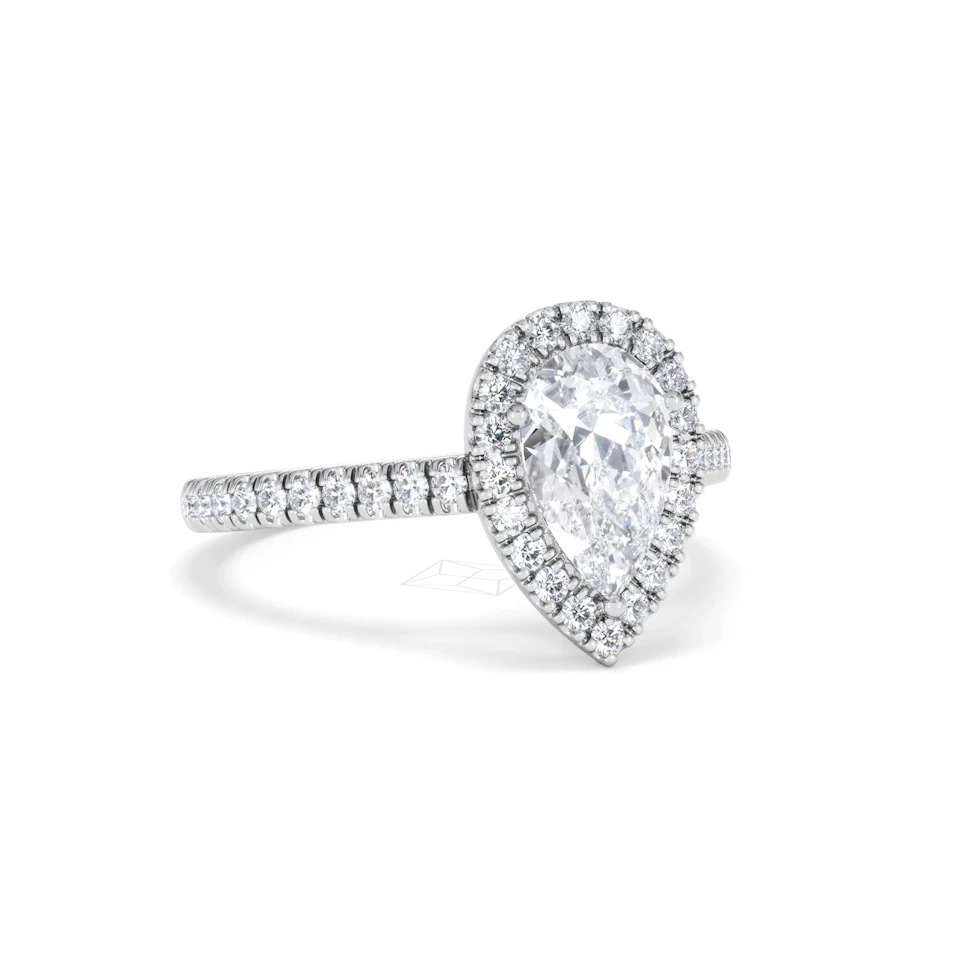 Diana Lab Diamond Pear Halo Engagement Ring 18KW Gold 1.60ct F/VS1