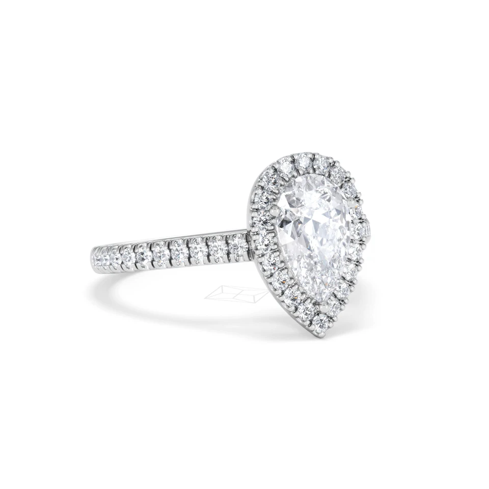 Diana Lab Diamond Pear Halo Engagement Ring 18KW Gold 1.60ct F/VS1