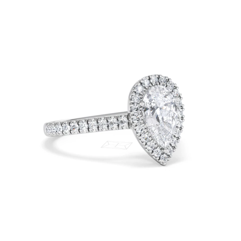 Diana Lab Diamond Pear Halo Engagement Ring 18KW Gold 1.60ct F/VS1