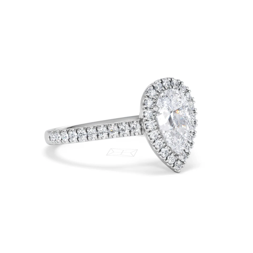 Diana Lab Diamond Pear Halo Engagement Ring 18KW Gold 1.60ct F/VS1