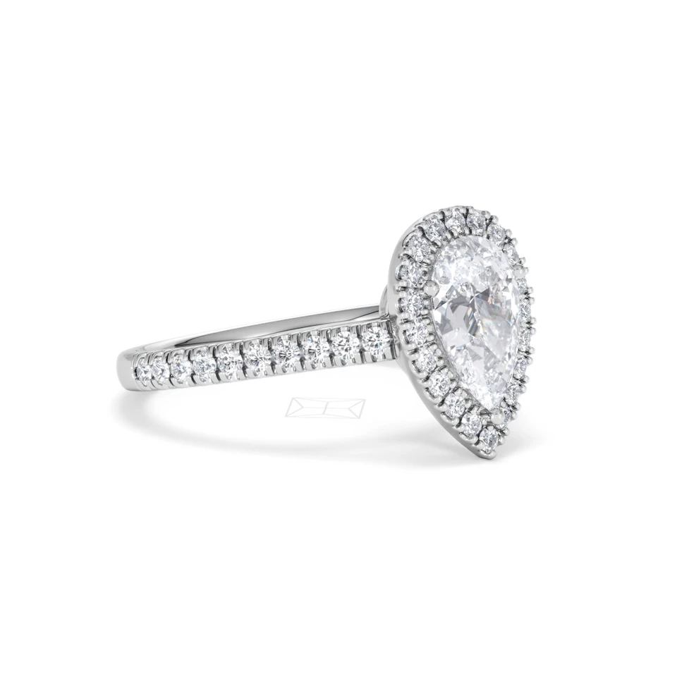 Diana Lab Diamond Pear Halo Engagement Ring 18KW Gold 1.60ct F/VS1