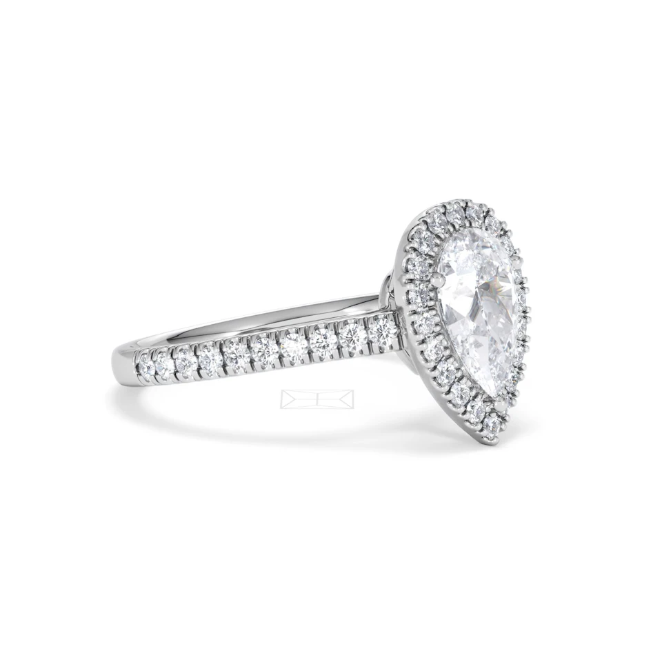 Diana Lab Diamond Pear Halo Engagement Ring 18KW Gold 1.60ct F/VS1