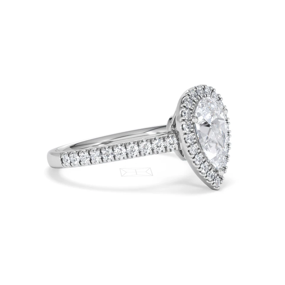 Diana Lab Diamond Pear Halo Engagement Ring 18KW Gold 1.60ct F/VS1