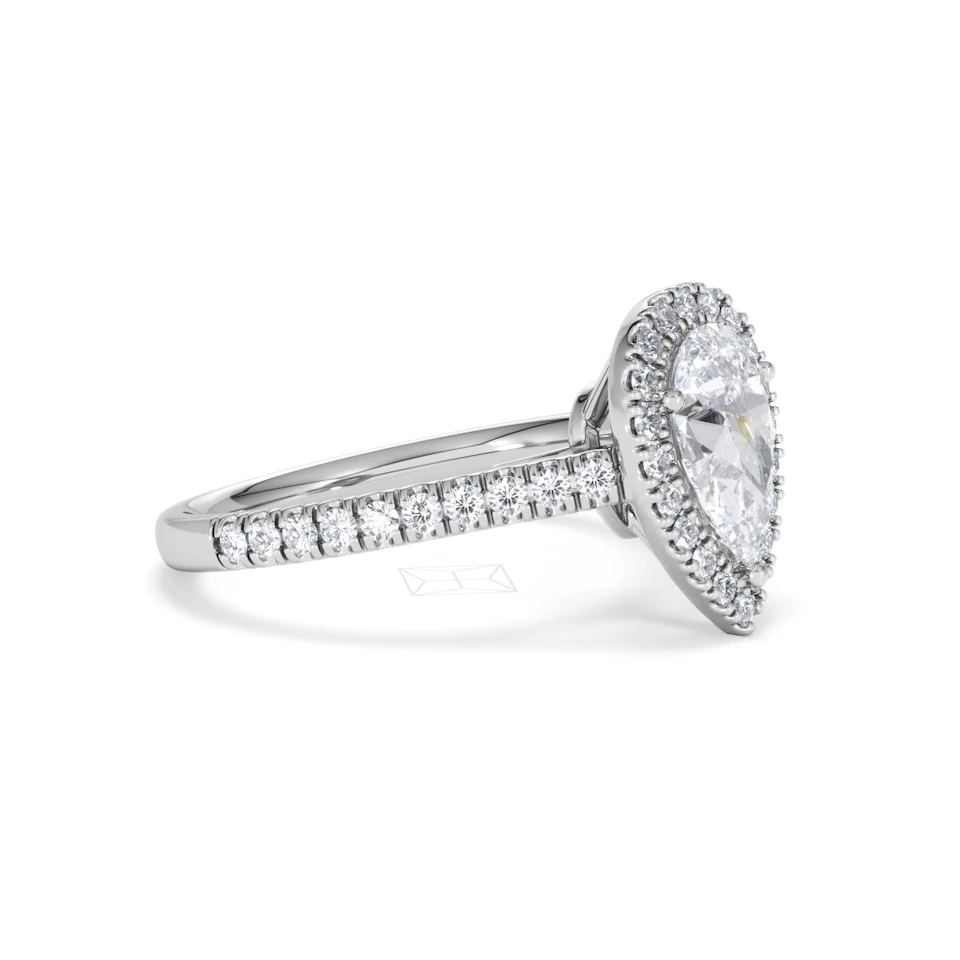 Diana Lab Diamond Pear Halo Engagement Ring 18KW Gold 1.60ct F/VS1