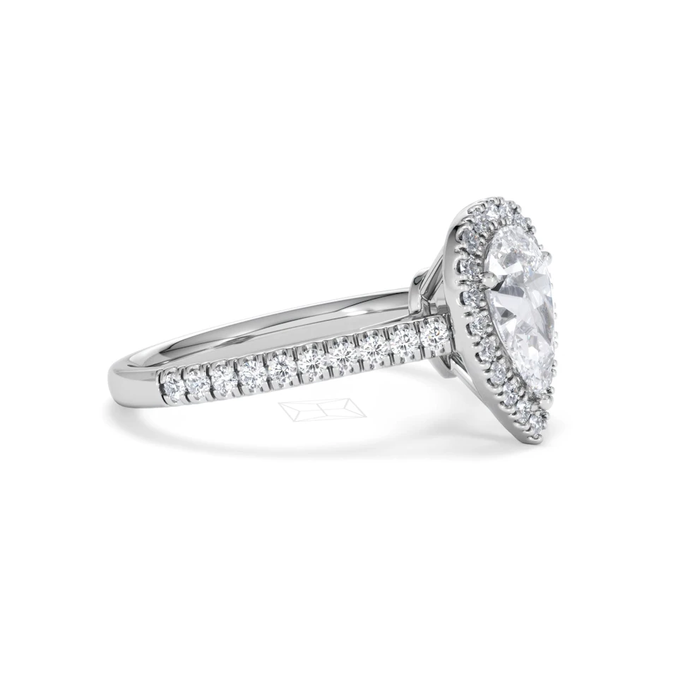 Diana Lab Diamond Pear Halo Engagement Ring 18KW Gold 1.60ct F/VS1