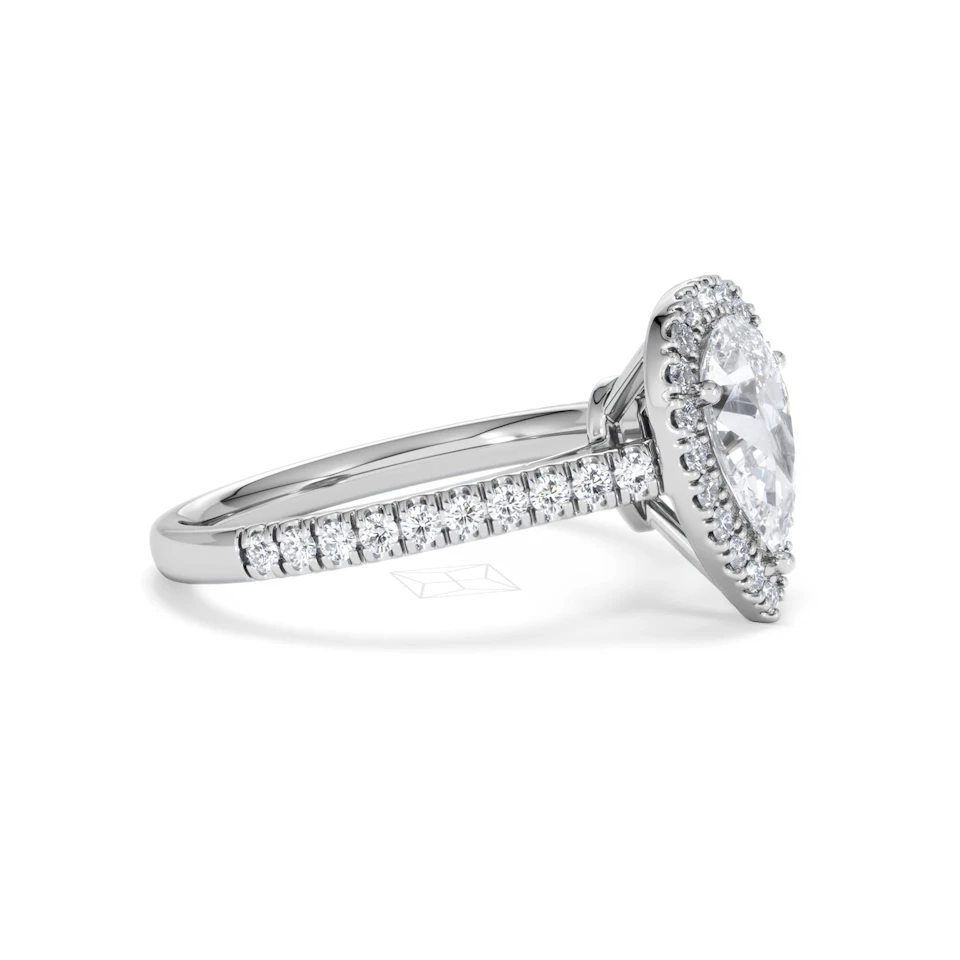 Diana Lab Diamond Pear Halo Engagement Ring 18KW Gold 1.60ct F/VS1