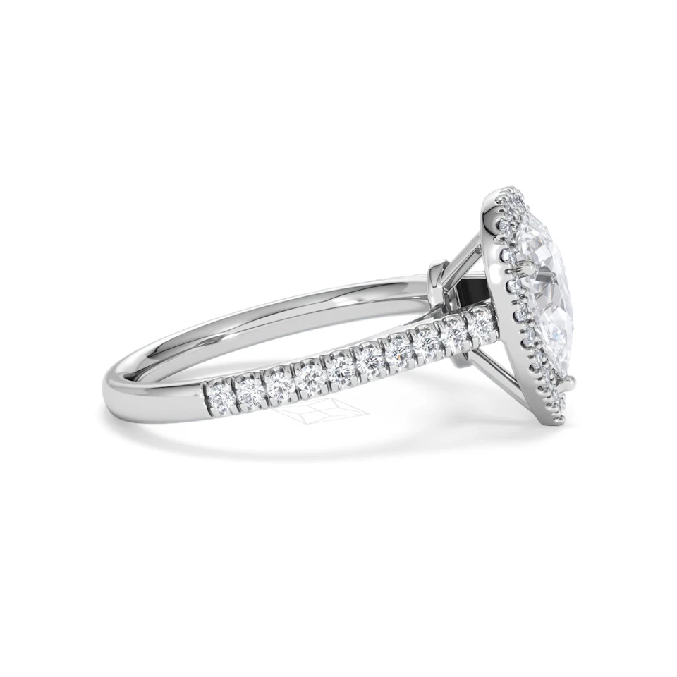 Diana Lab Diamond Pear Halo Engagement Ring 18KW Gold 1.60ct F/VS1