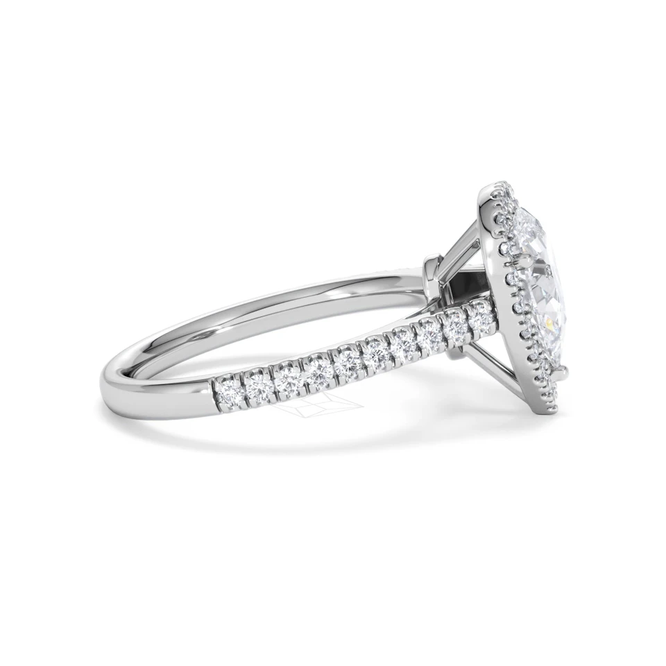 Diana Lab Diamond Pear Halo Engagement Ring 18KW Gold 1.60ct F/VS1