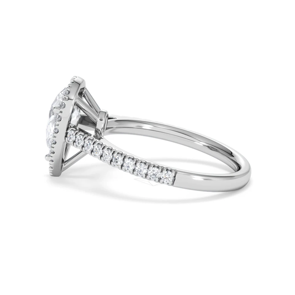 Diana Lab Diamond Pear Halo Engagement Ring 18KW Gold 1.60ct F/VS1