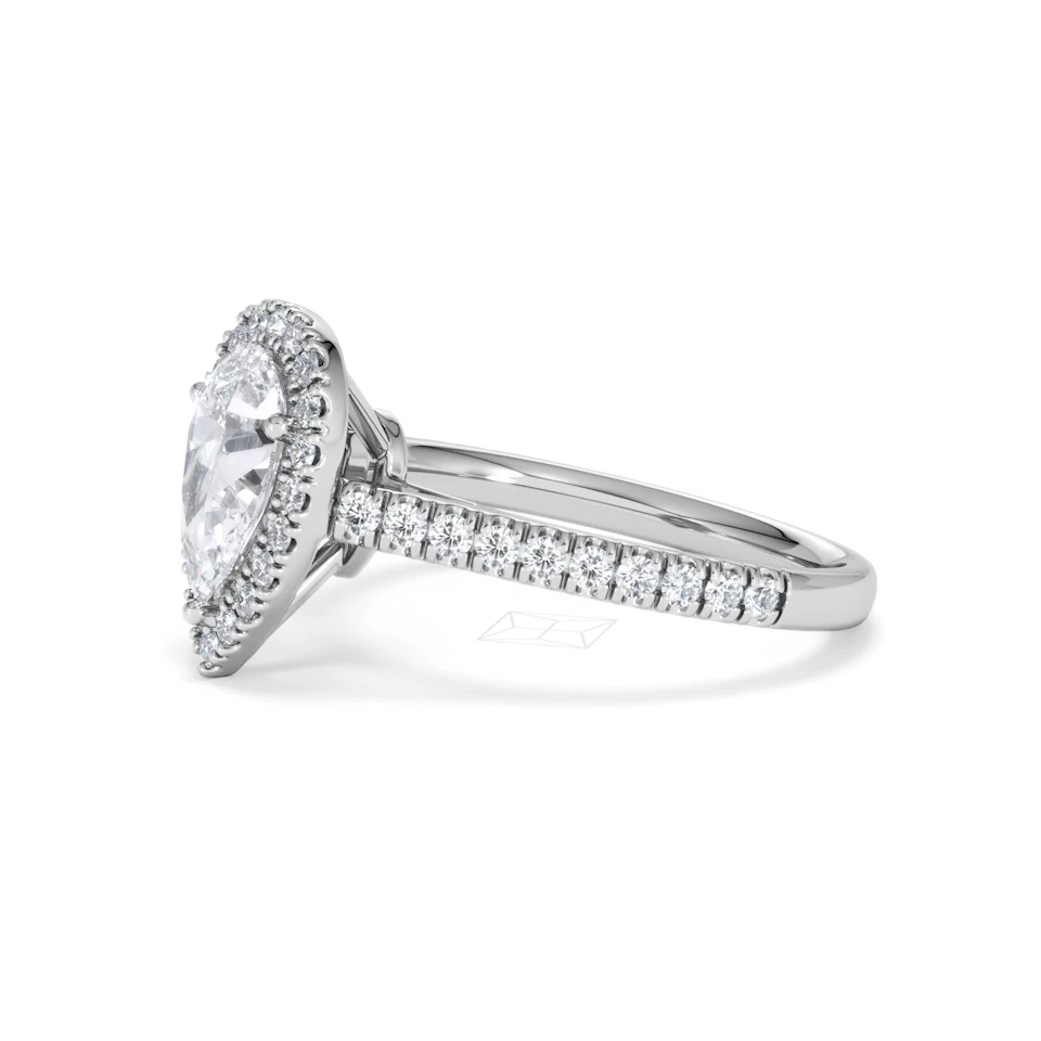 Diana Lab Diamond Pear Halo Engagement Ring 18KW Gold 1.60ct F/VS1