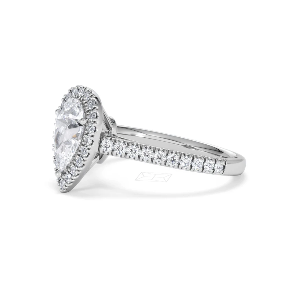Diana Lab Diamond Pear Halo Engagement Ring 18KW Gold 1.60ct F/VS1
