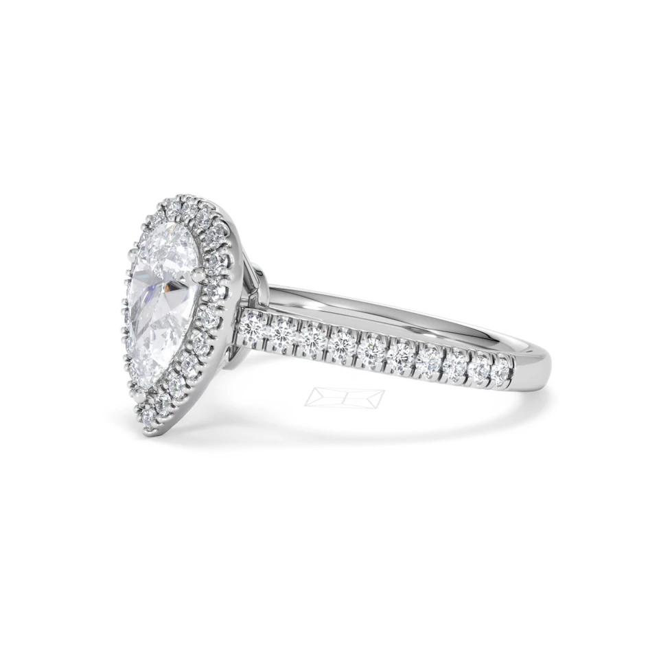 Diana Lab Diamond Pear Halo Engagement Ring 18KW Gold 1.60ct F/VS1