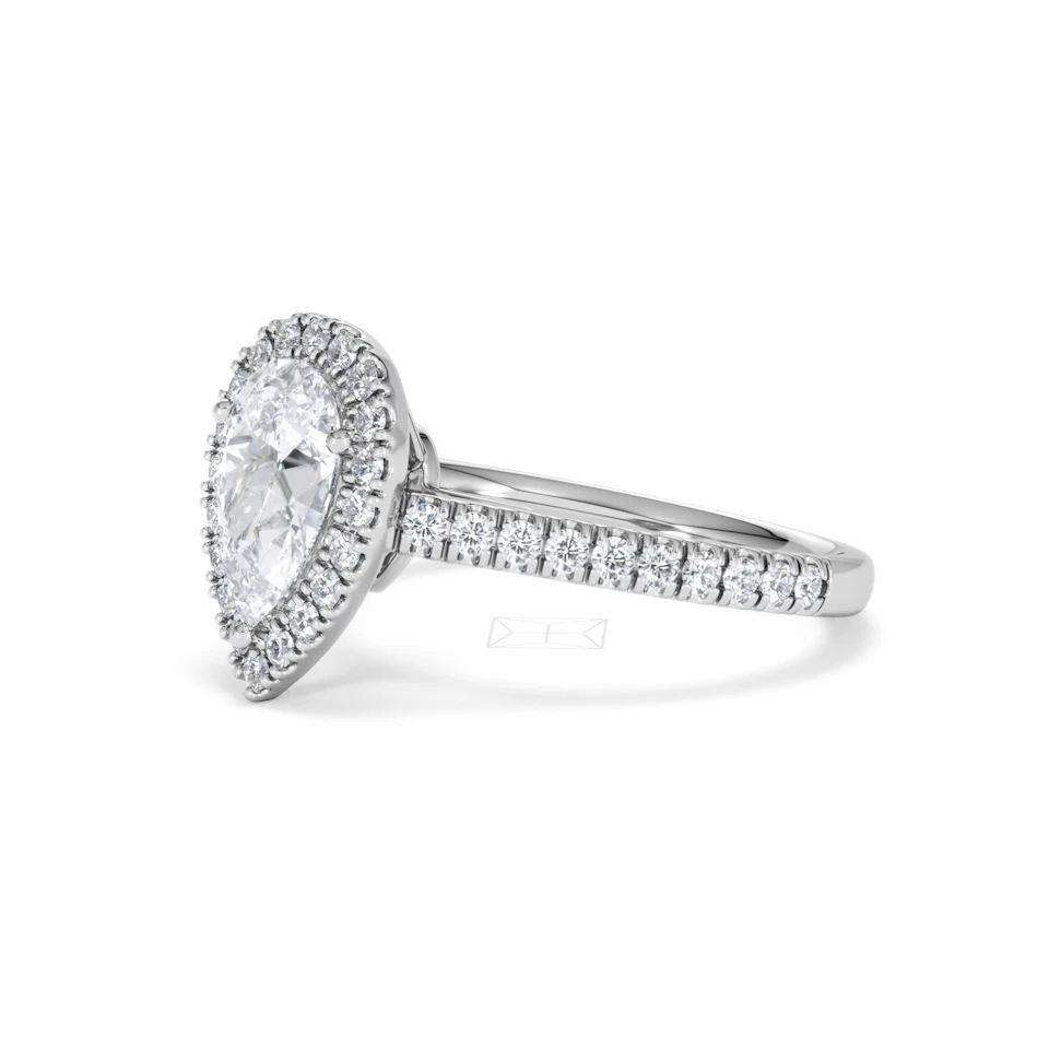 Diana Lab Diamond Pear Halo Engagement Ring 18KW Gold 1.60ct F/VS1
