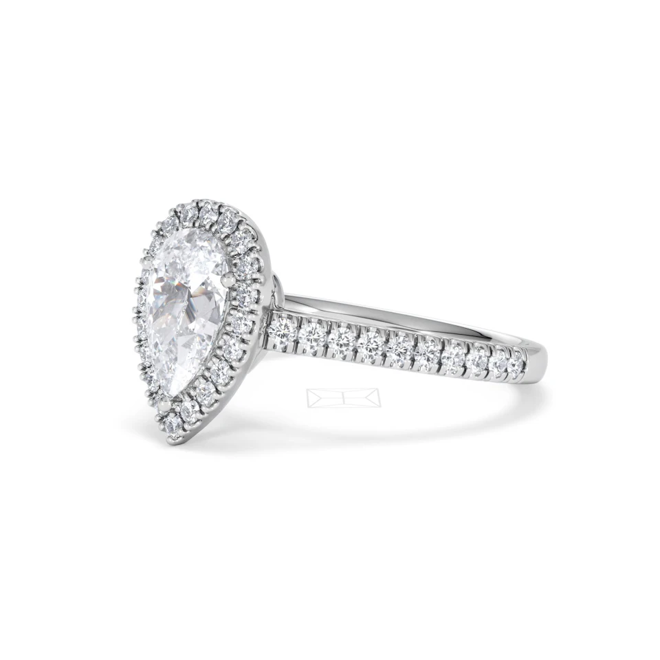 Diana Lab Diamond Pear Halo Engagement Ring 18KW Gold 1.60ct F/VS1