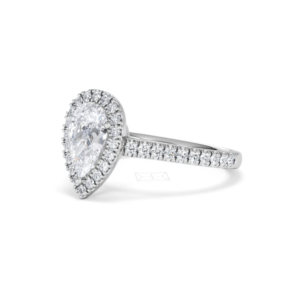 Diana Lab Diamond Pear Halo Engagement Ring 18KW Gold 1.60ct F/VS1