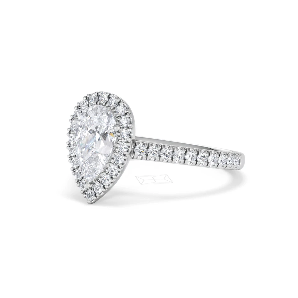 Diana Lab Diamond Pear Halo Engagement Ring 18KW Gold 1.60ct F/VS1