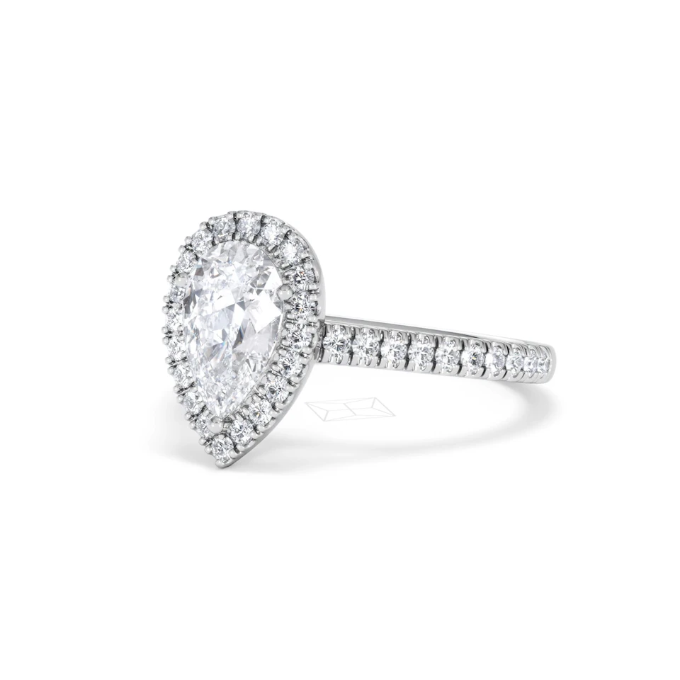 Diana Lab Diamond Pear Halo Engagement Ring 18KW Gold 1.60ct F/VS1