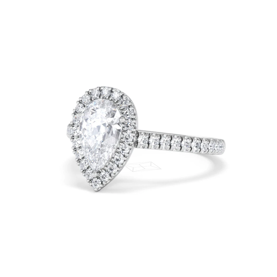 Diana Lab Diamond Pear Halo Engagement Ring 18KW Gold 1.60ct F/VS1