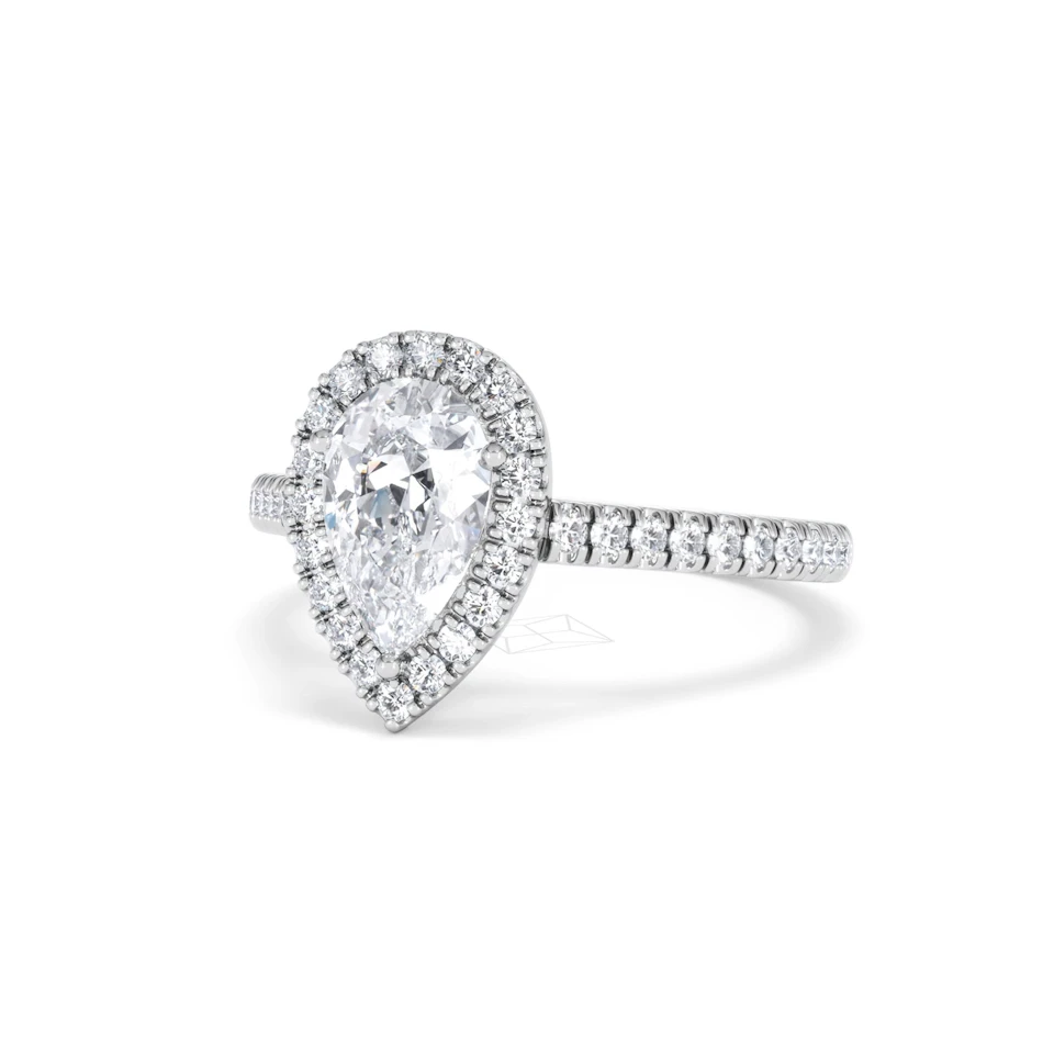 Diana Lab Diamond Pear Halo Engagement Ring 18KW Gold 1.60ct F/VS1