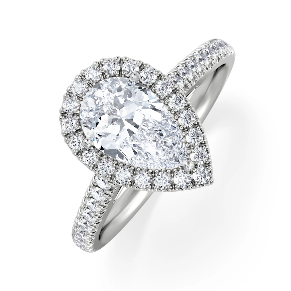 Diana Lab Diamond Pear Halo Engagement Ring 18KW Gold 1.60ct F/VS1