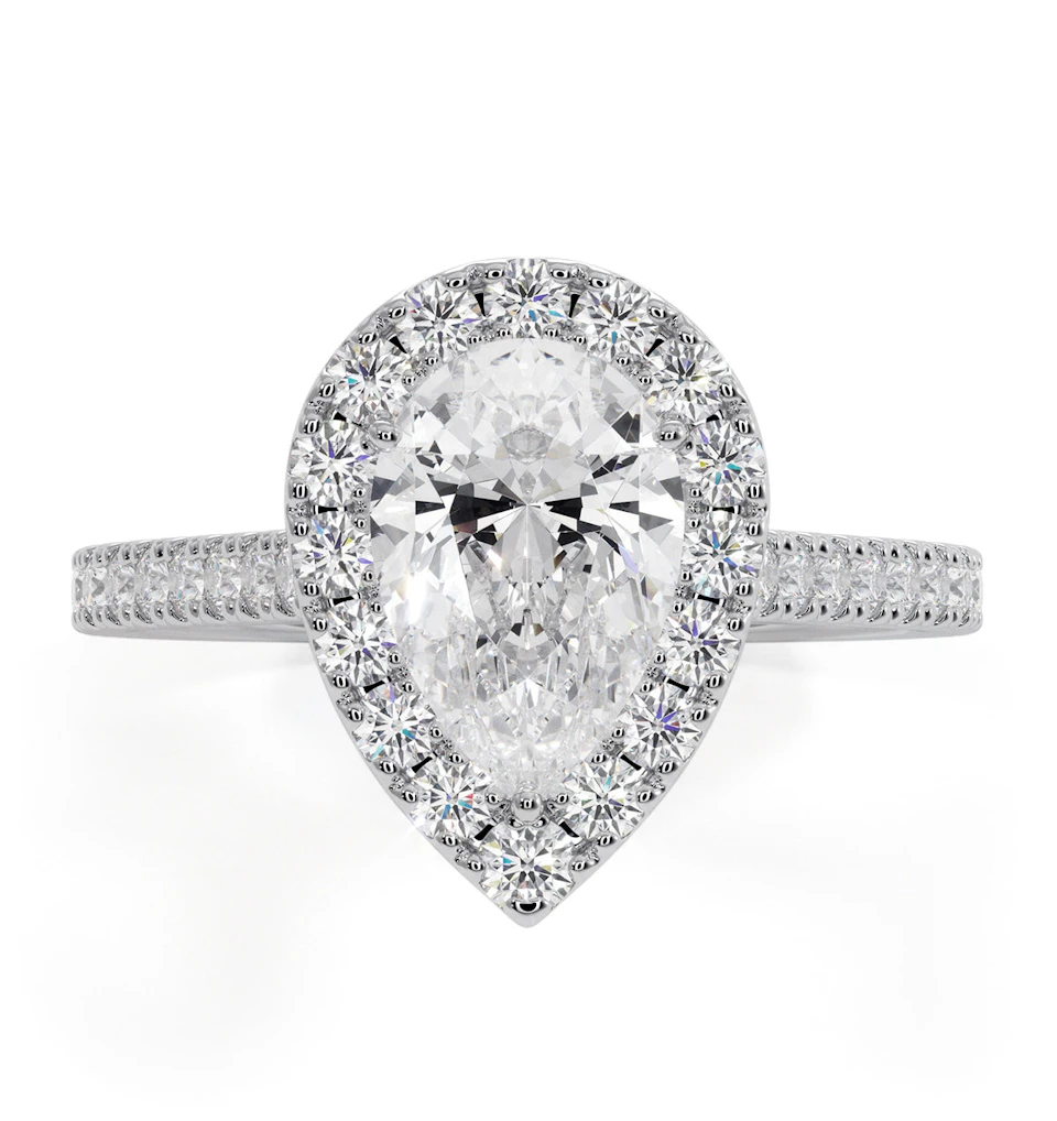 Diana GIA Diamond Pear Halo Engagement Ring Platinum 1.60ct G/SI1